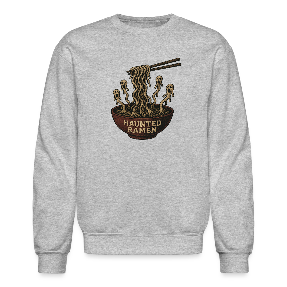 Haunted Ramen Bowl Funny Horror Design Crewneck Sweatshirt - heather gray