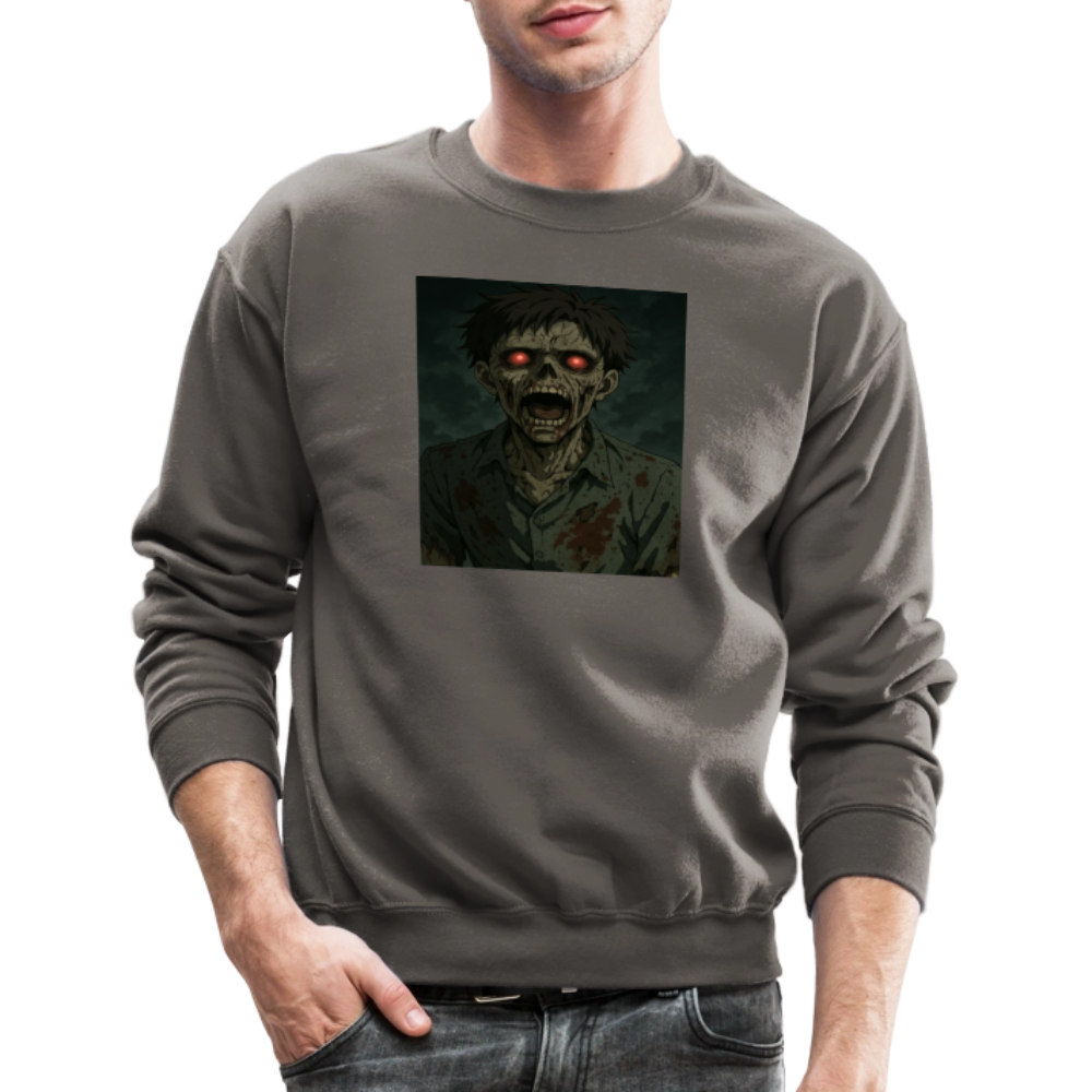 Scary Anime Zombie With Glowing Eyes Horror Art Crewneck Sweatshirt - asphalt gray