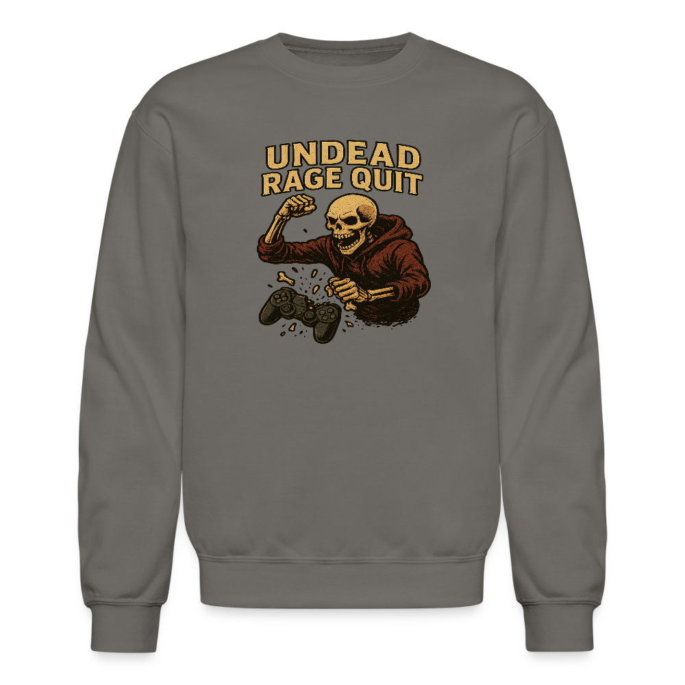 Undead Rage Quit Gamer Meme Crewneck Sweatshirt - asphalt gray