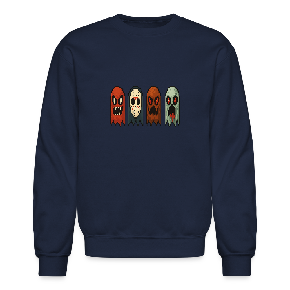 Pixel Horror Ghosts Retro Gaming Art Crewneck Sweatshirt - navy