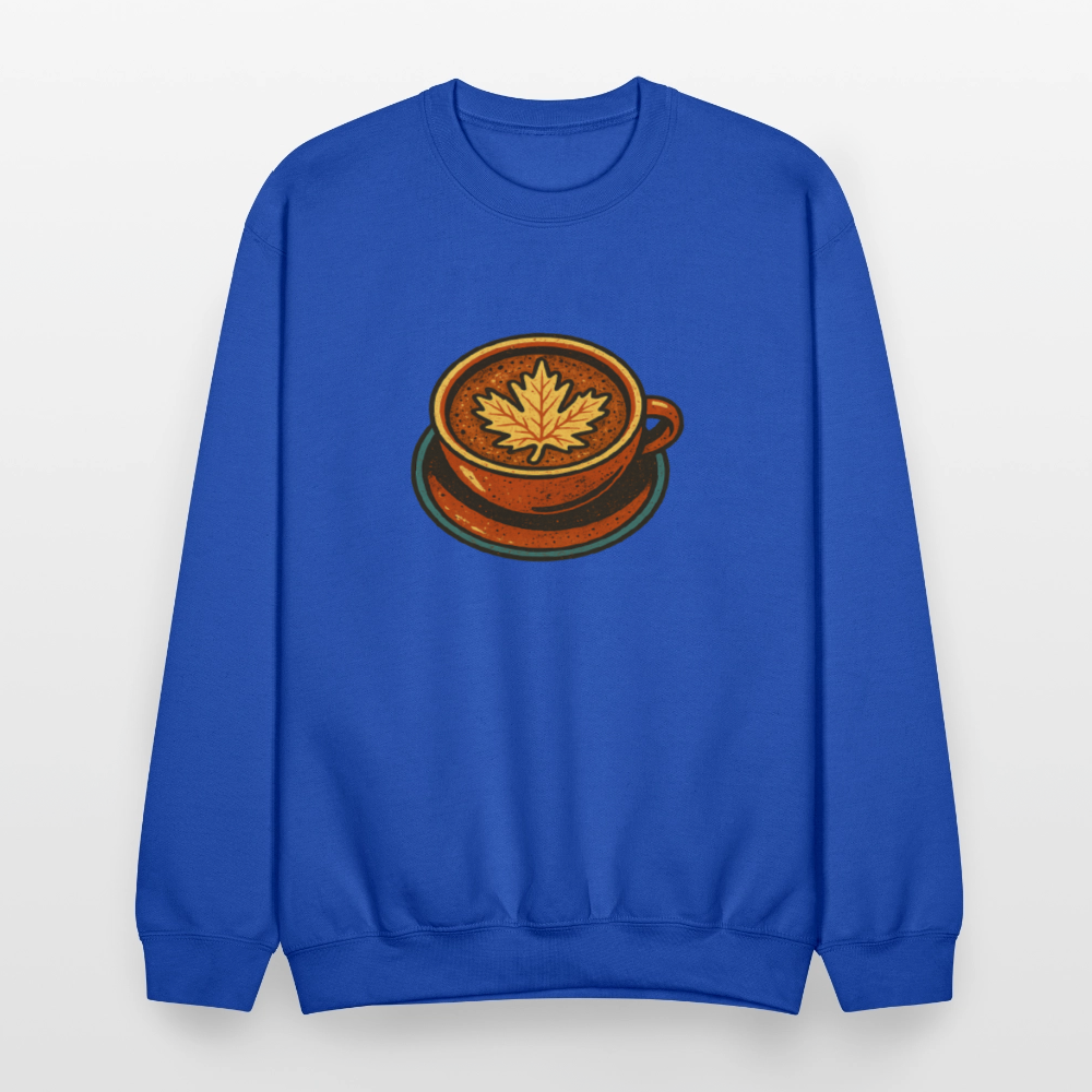Autumn Coffee Cup with Maple Leaf Art Crewneck Sweatshirt - royal blue