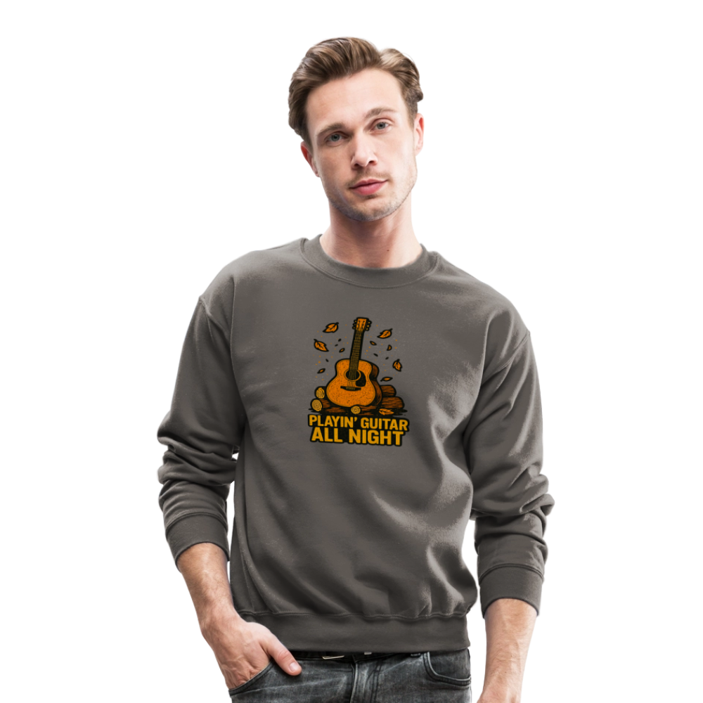 Playin Guitar All Night Acoustic Music Crewneck Sweatshirt - asphalt gray