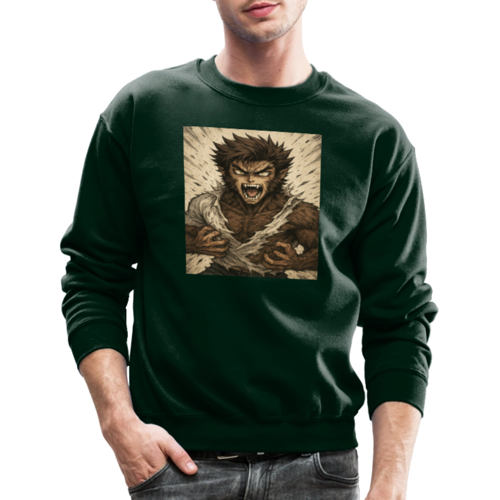 Anime Style Werewolf Transformation Crewneck Sweatshirt - forest green