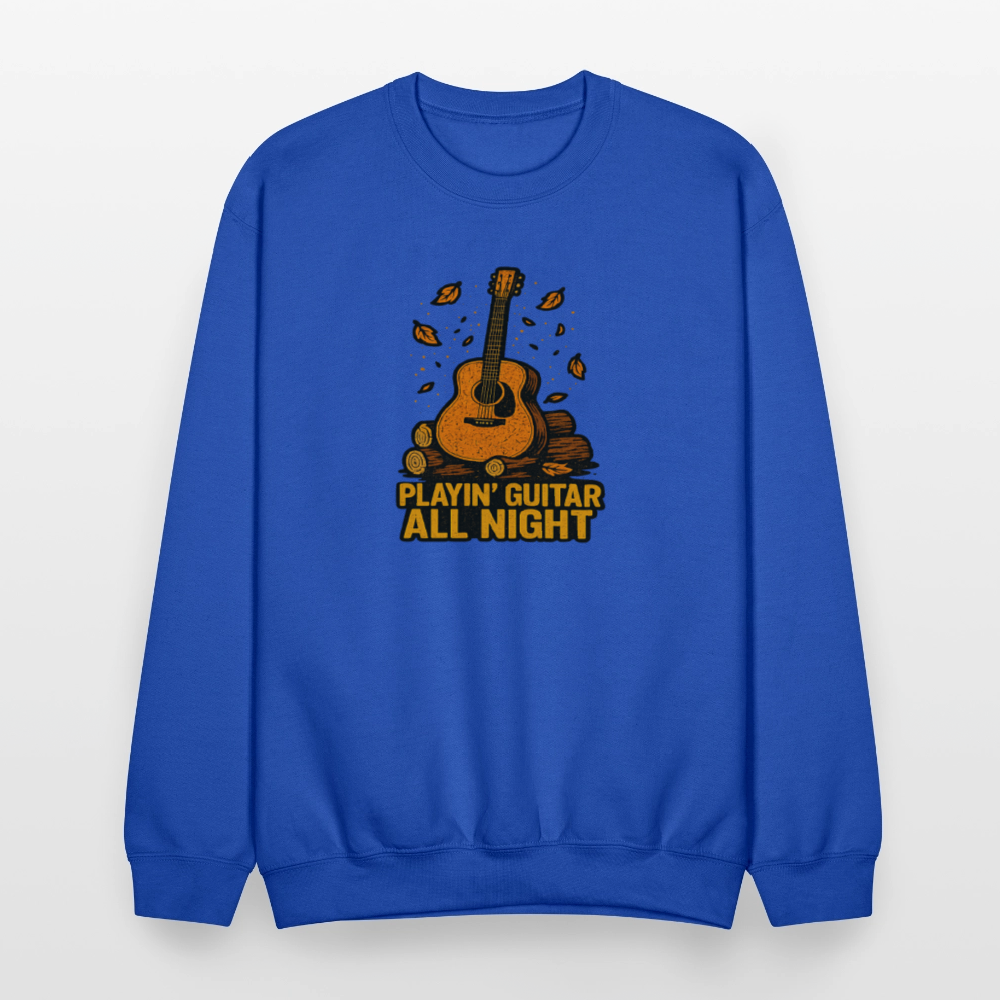 Playin Guitar All Night Acoustic Music Crewneck Sweatshirt - royal blue