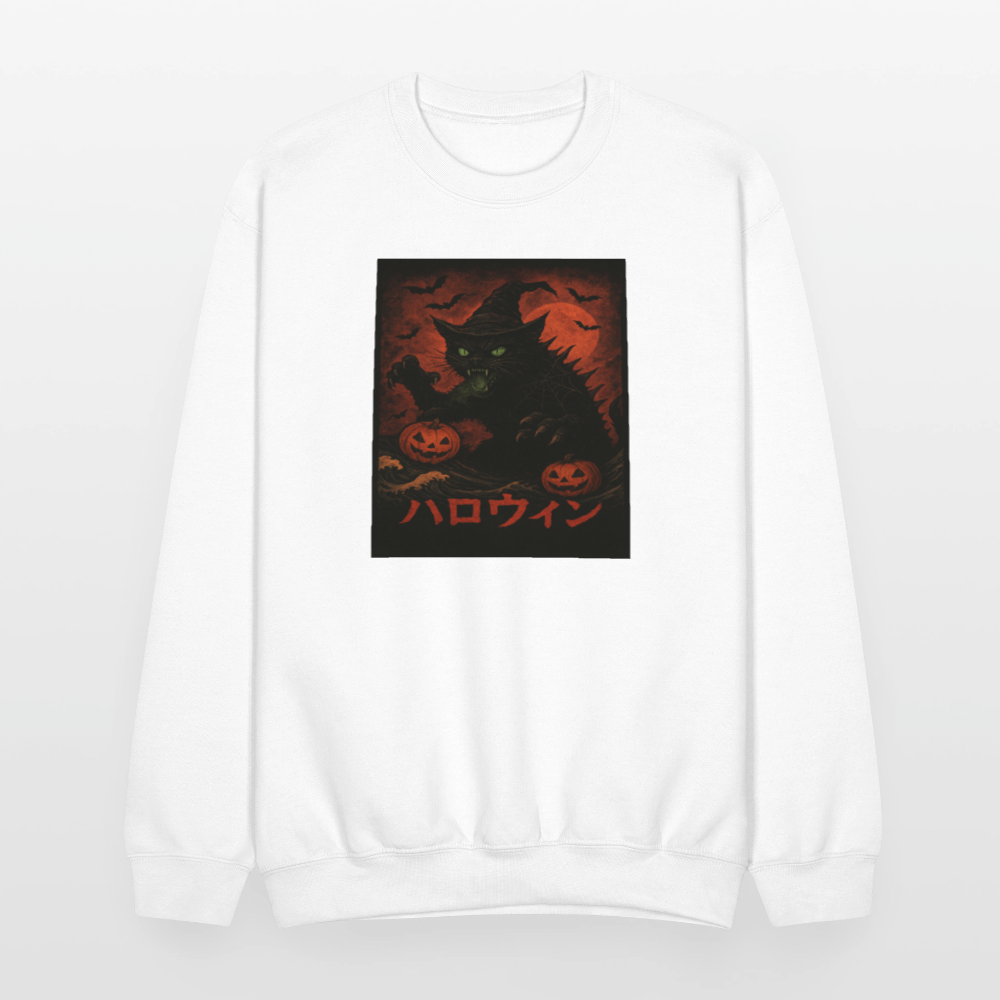 Scary Catzilla Halloween Dark Design Crewneck Sweatshirt - white