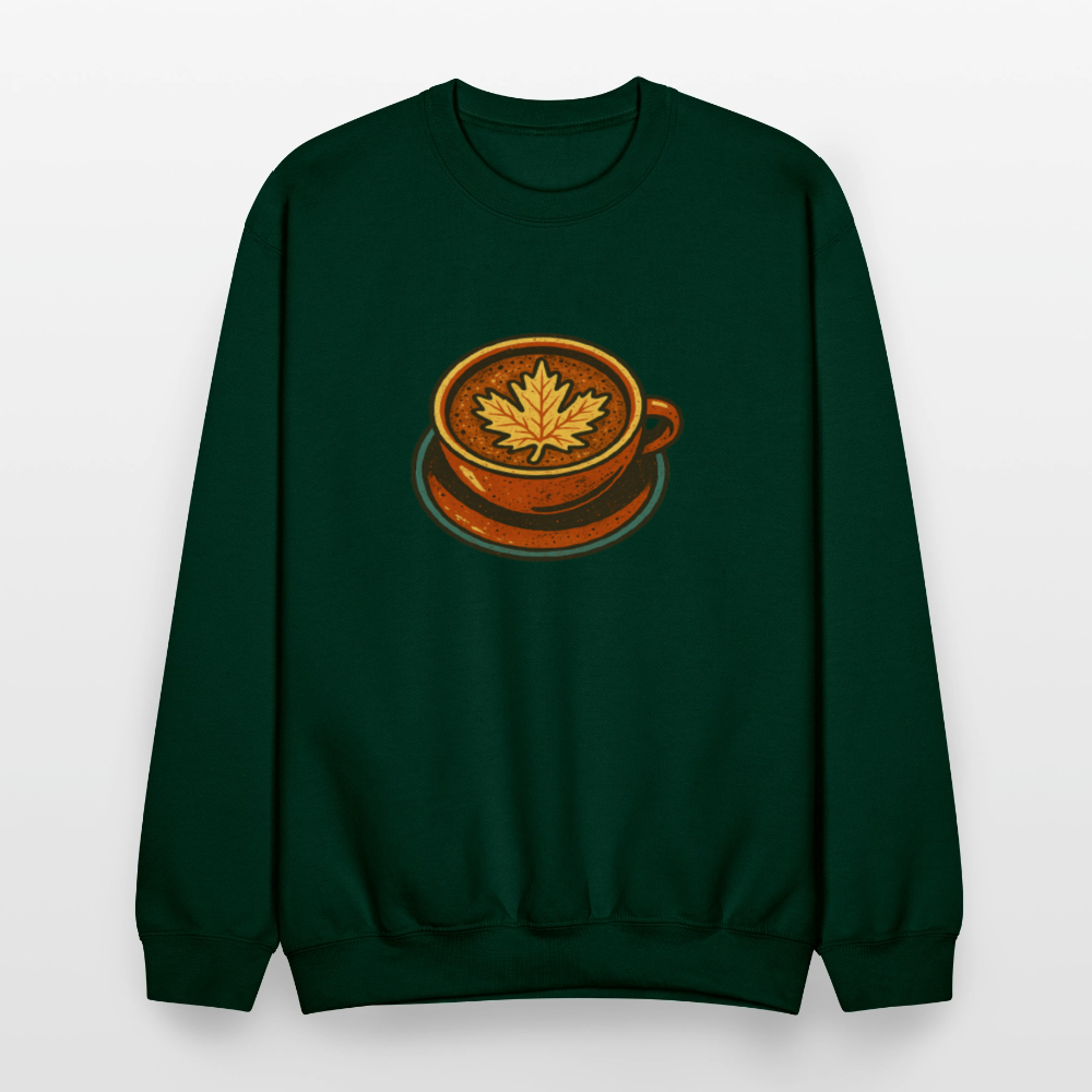 Autumn Coffee Cup with Maple Leaf Art Crewneck Sweatshirt - forest green