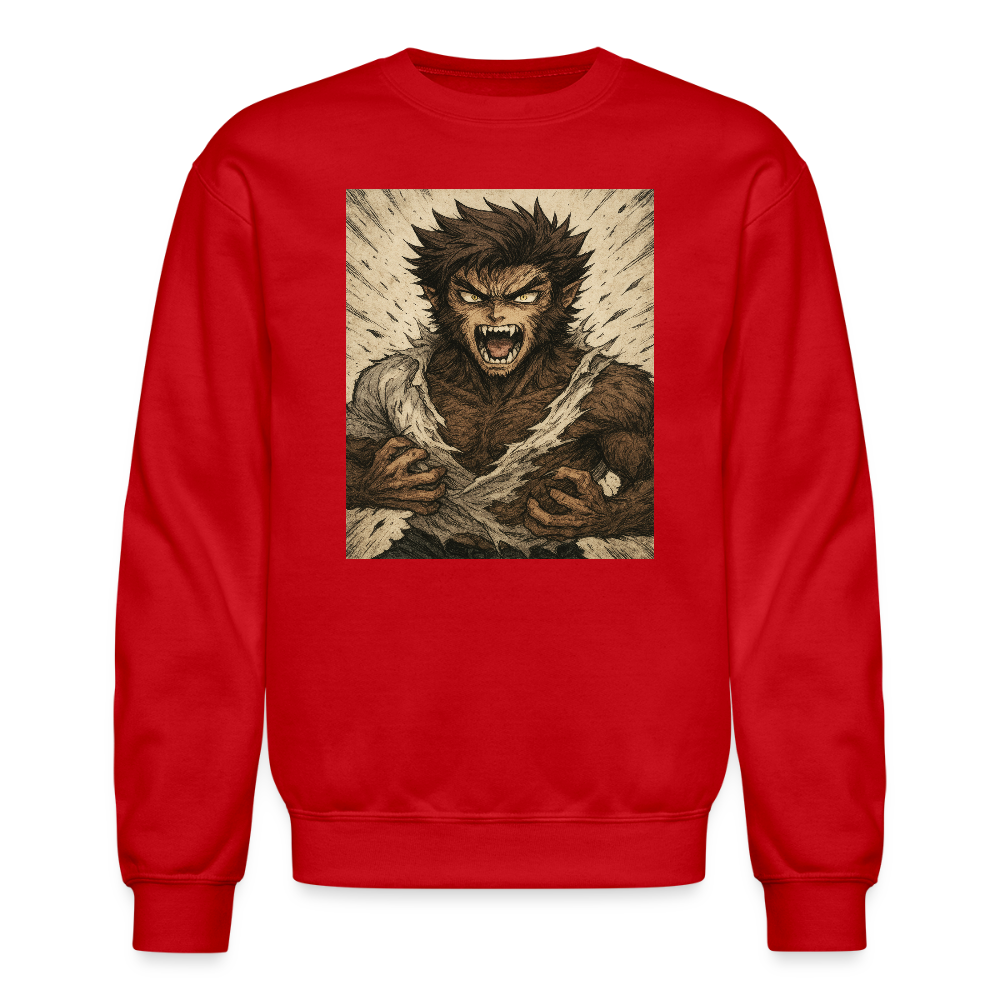 Anime Style Werewolf Transformation Crewneck Sweatshirt - red