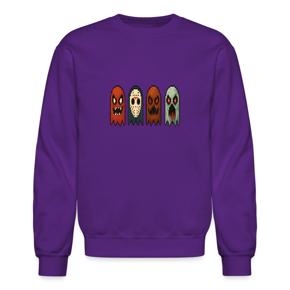 Pixel Horror Ghosts Retro Gaming Art Crewneck Sweatshirt - purple