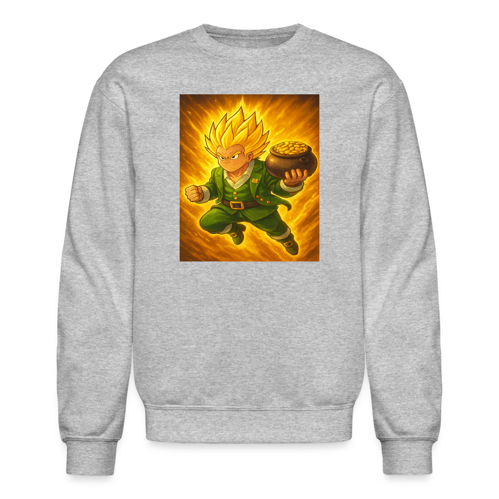 Leprechaun Anime Power Up Warrior Crewneck Sweatshirt - heather gray