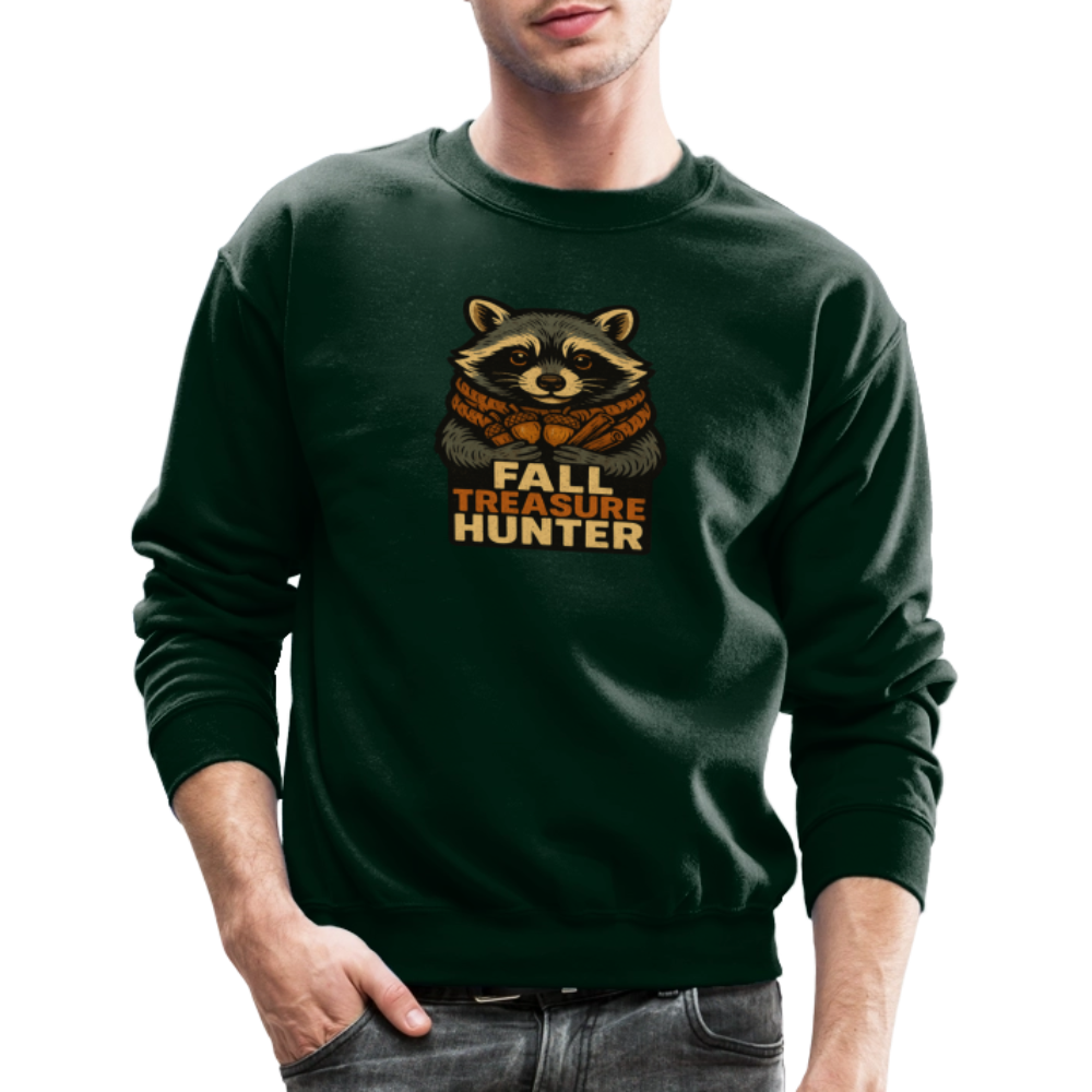 Raccoon Fall Treasure Hunter Crewneck Sweatshirt - forest green