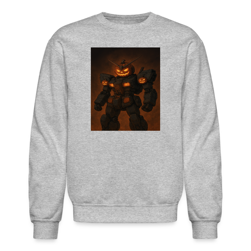 Pumpkin Mech Halloween Robot Crewneck Sweatshirt - heather gray