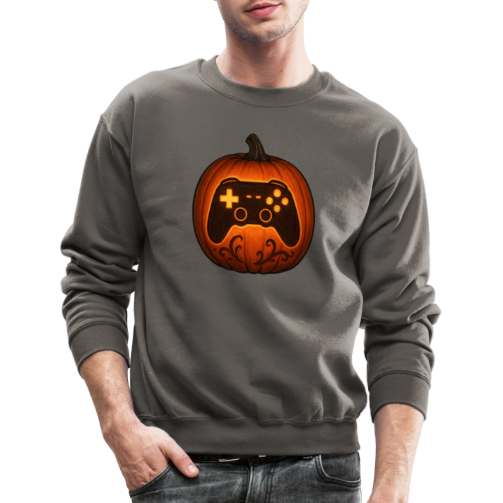 Gaming Controller Jack O Lantern Art Crewneck Sweatshirt - asphalt gray