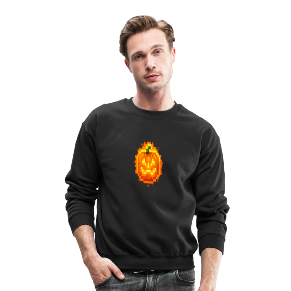 Pixel Pumpkin Power Up Halloween Retro 8 Bit Gamer Crewneck Sweatshirt - black