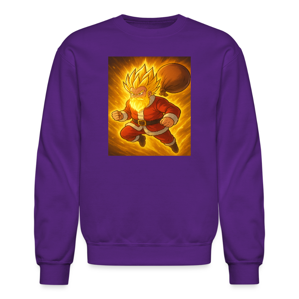 Super Powered Santa Anime Meme Crewneck Sweatshirt - purple