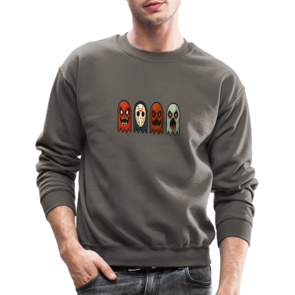 Pixel Horror Ghosts Retro Gaming Art Crewneck Sweatshirt - asphalt gray