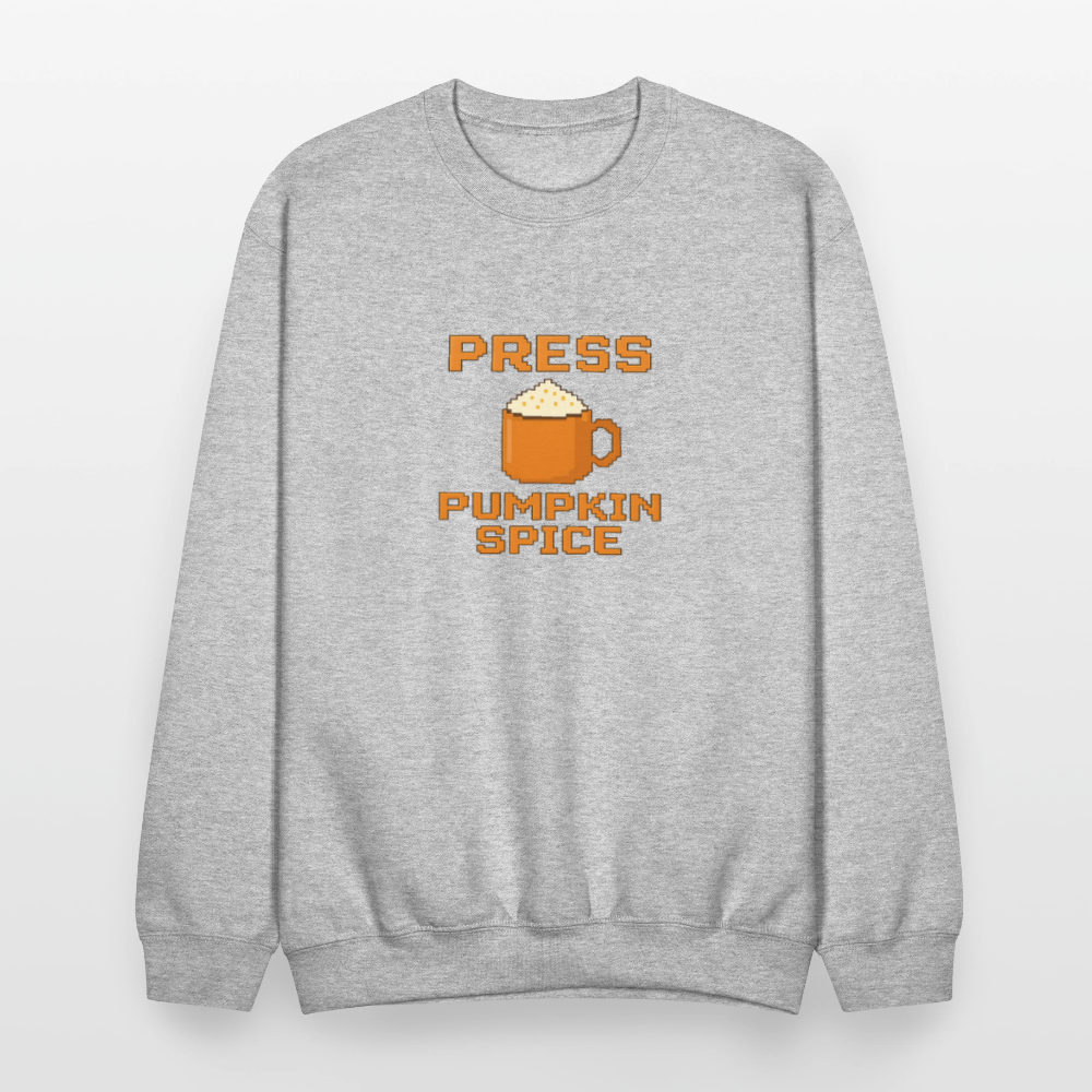 Press Pumpkin Spice Funny Gamer Meme Crewneck Sweatshirt - heather gray