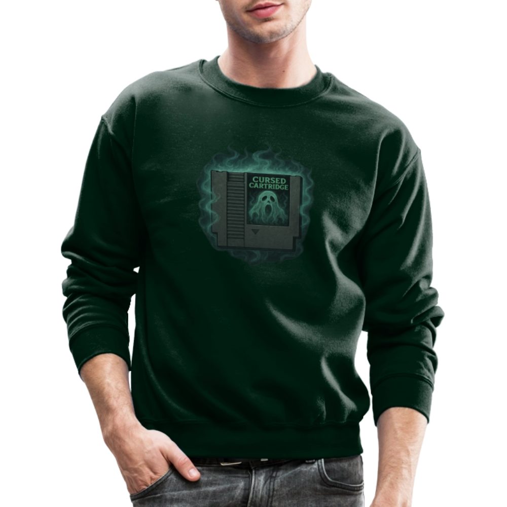 Haunted Retro Gamer Cursed Cartridge Crewneck Sweatshirt - forest green