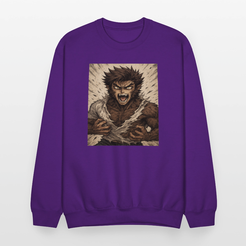 Anime Style Werewolf Transformation Crewneck Sweatshirt - purple