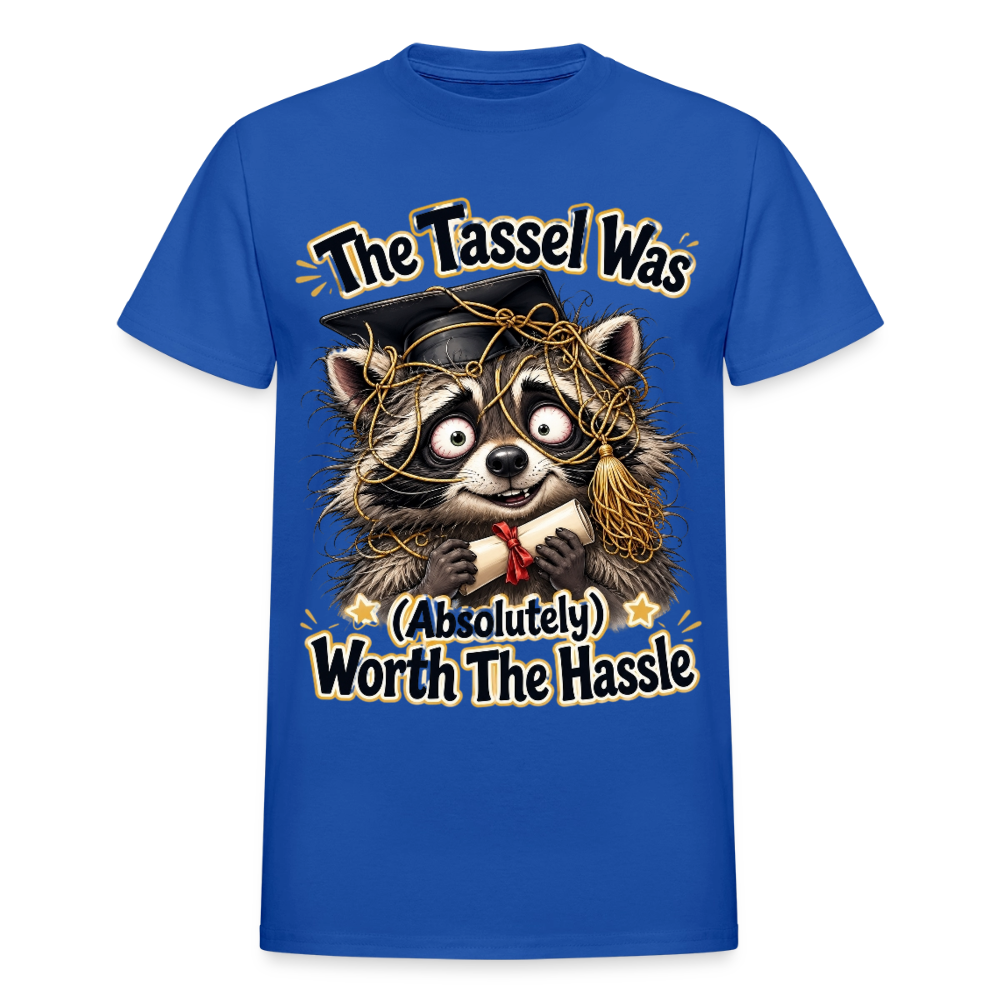 Funny Raccoon Graduation Design, Tassel Worth the Hassle Graduate Gift, Cute Animal Commencement Humor for Seniors & Students Gildan Ultra Cotton Adult T-Shirt - royal blue