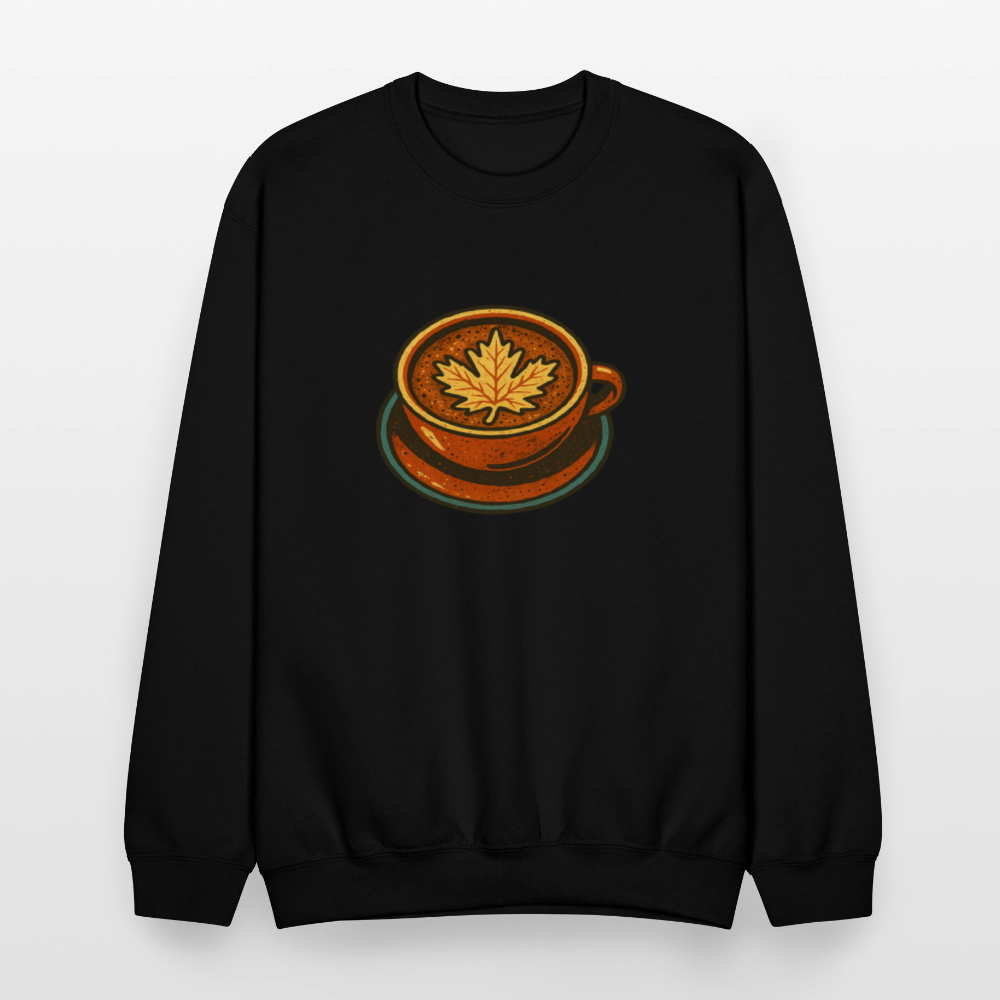 Autumn Coffee Cup with Maple Leaf Art Crewneck Sweatshirt - black