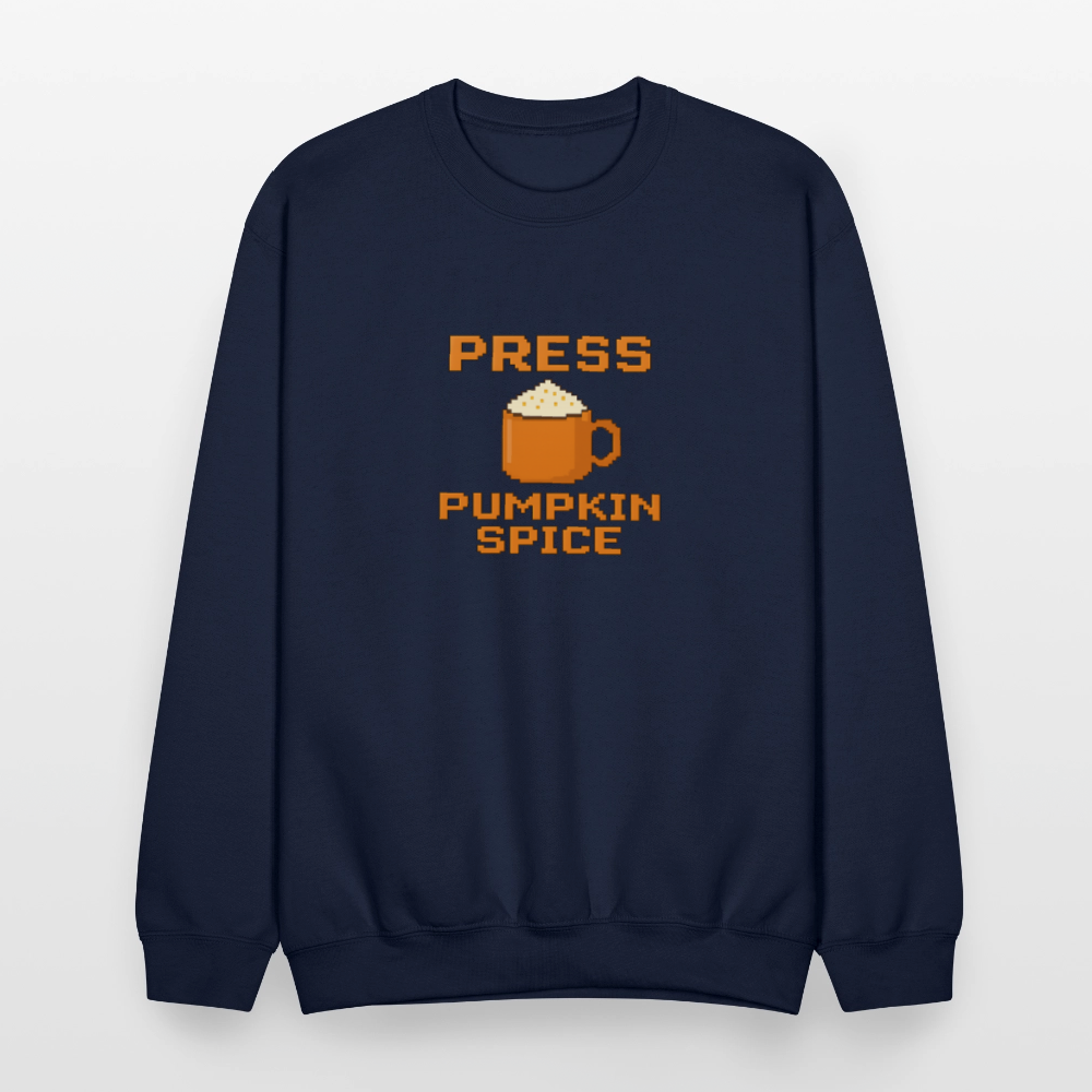 Press Pumpkin Spice Funny Gamer Meme Crewneck Sweatshirt - navy