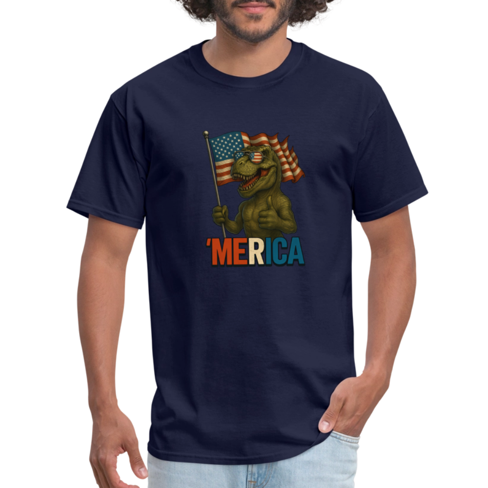 Thumbs Up Merica T Rex 4th of July Funny and Patriotic Unisex Classic T-Shirt - navy