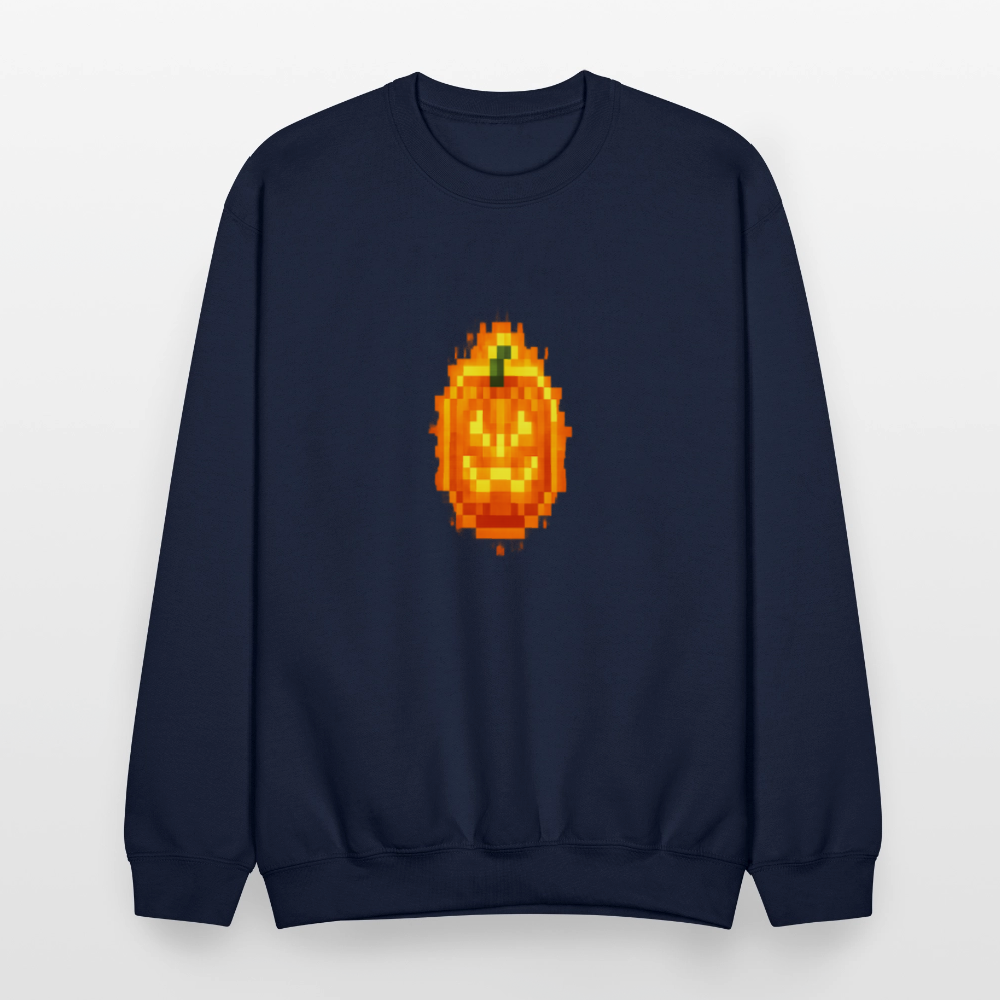 Pixel Pumpkin Power Up Halloween Retro 8 Bit Gamer Crewneck Sweatshirt - navy