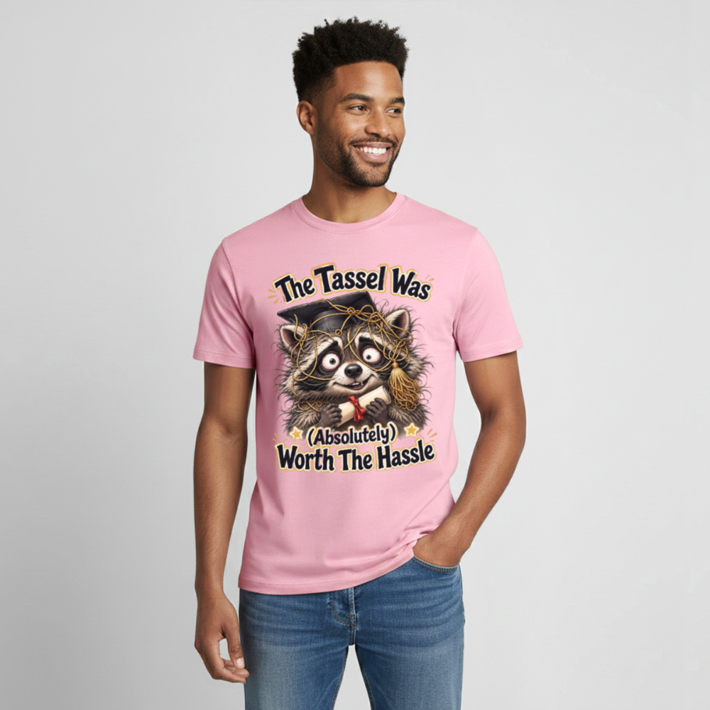 Funny Raccoon Graduation Design, Tassel Worth the Hassle Graduate Gift, Cute Animal Commencement Humor for Seniors & Students Gildan Ultra Cotton Adult T-Shirt - light pink