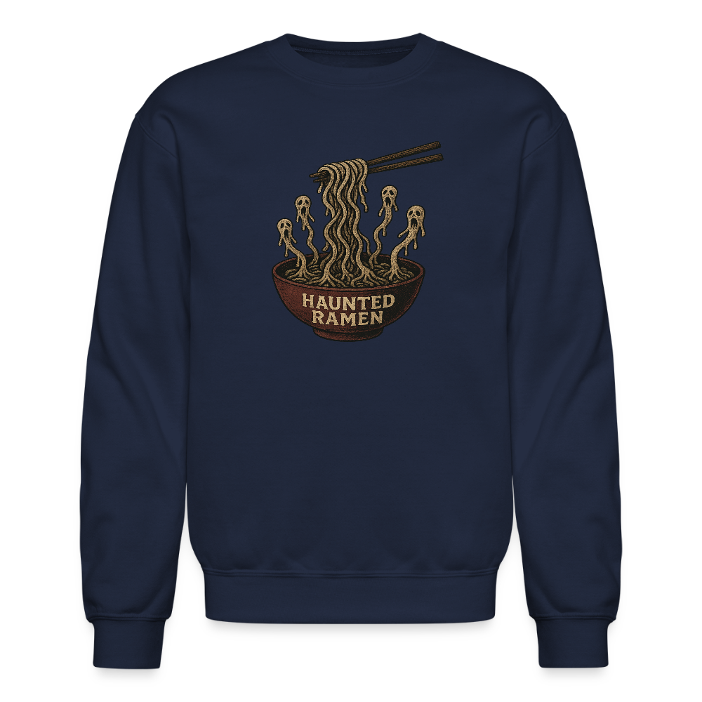 Haunted Ramen Bowl Funny Horror Design Crewneck Sweatshirt - navy
