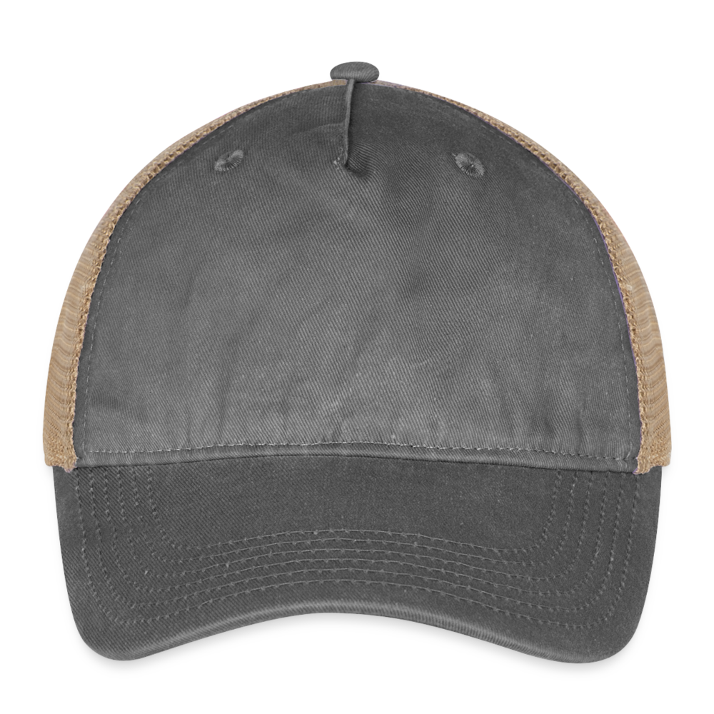 Customizable Pigment Dyed Trucker Hat ADD YOUR OWN PHOTO, IMAGES, DESIGNS, QUOTES AND MORE - washed black/beige