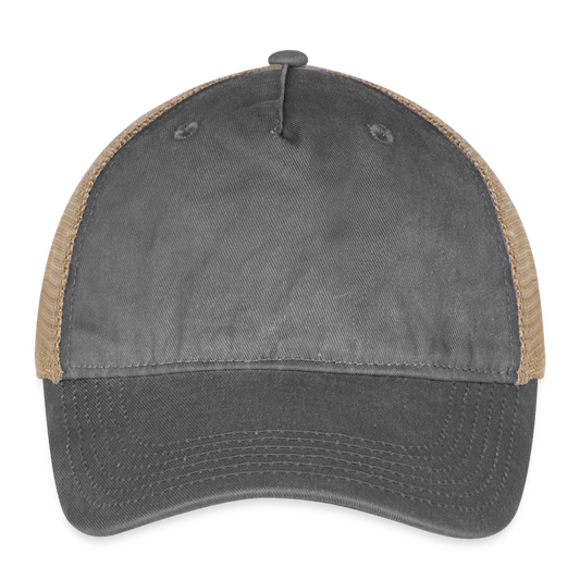 Customizable Pigment Dyed Trucker Hat ADD YOUR OWN PHOTO, IMAGES, DESIGNS, QUOTES AND MORE - washed black/beige