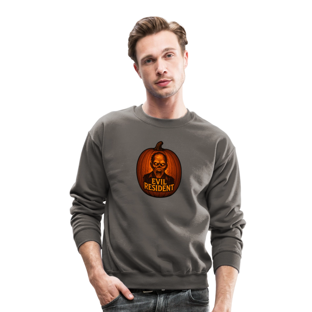 Evil Resident Zombie Pumpkin Halloween Art Crewneck Sweatshirt - asphalt gray