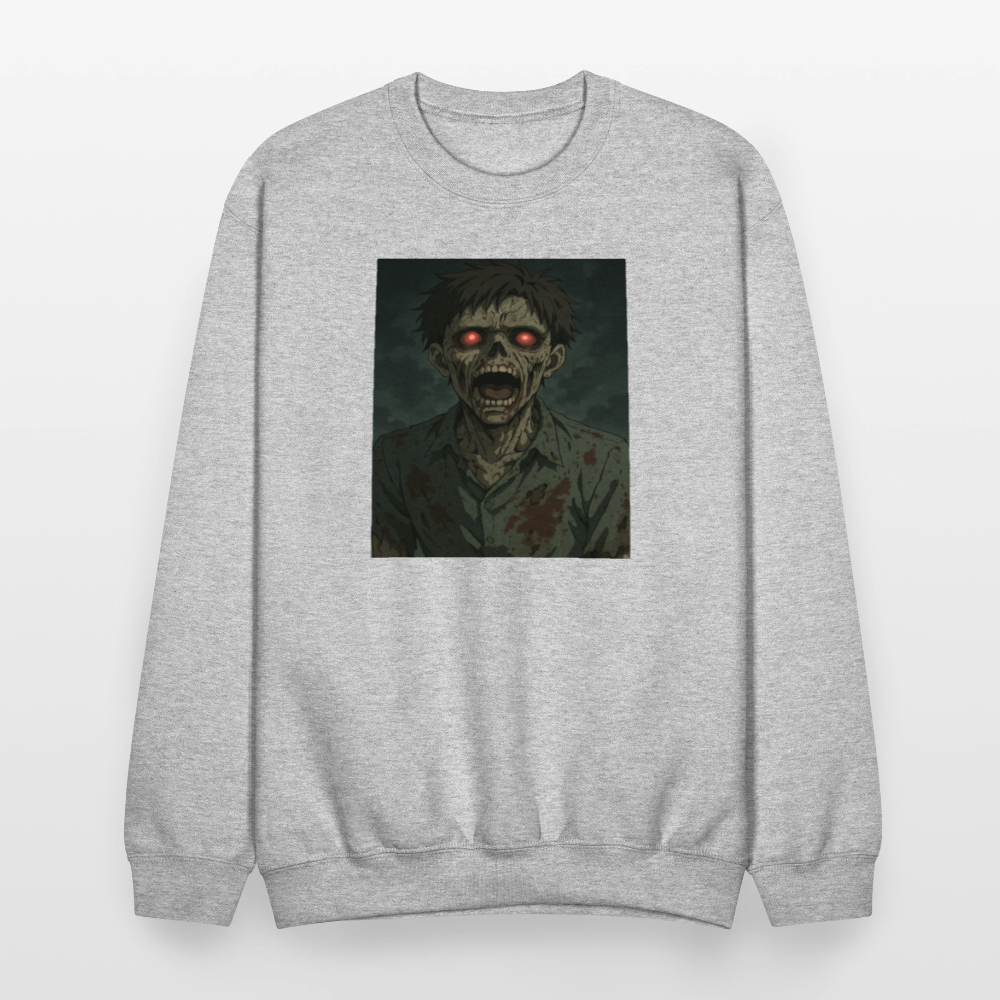 Scary Anime Zombie With Glowing Eyes Horror Art Crewneck Sweatshirt - heather gray