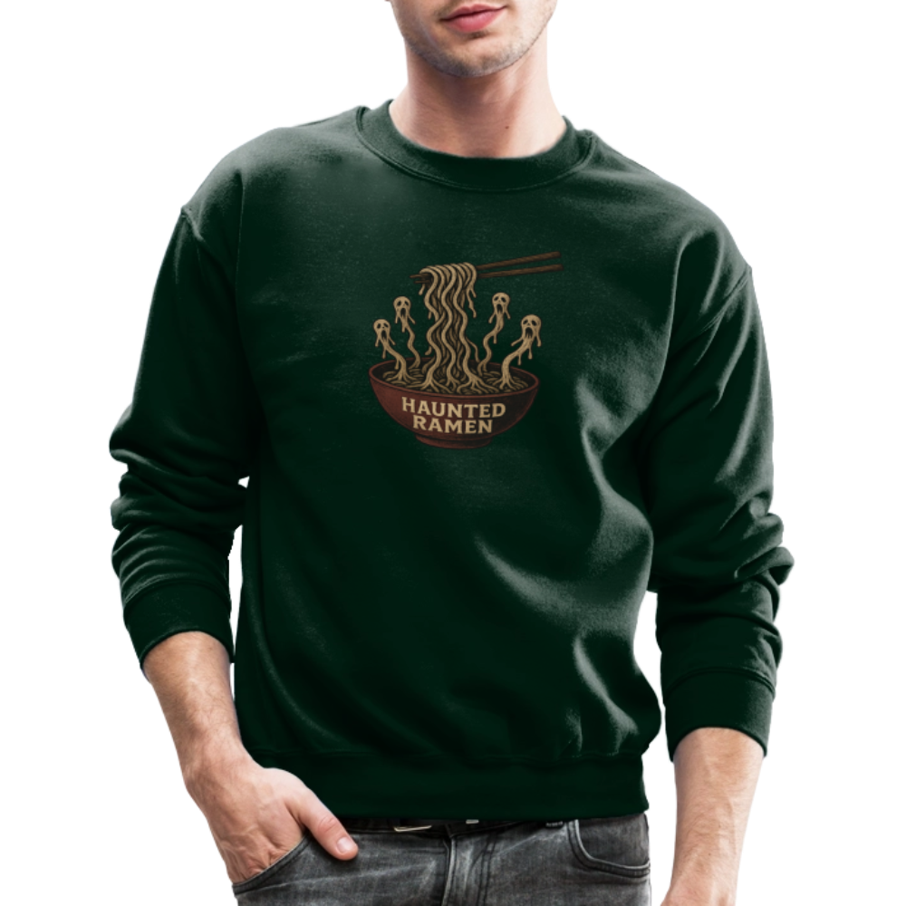 Haunted Ramen Bowl Funny Horror Design Crewneck Sweatshirt - forest green