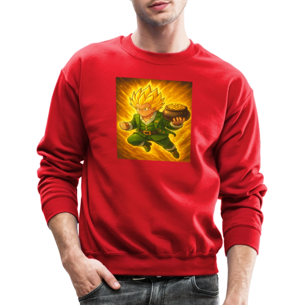 Leprechaun Anime Power Up Warrior Crewneck Sweatshirt - red