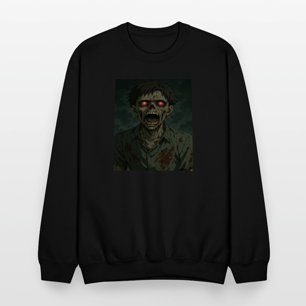 Scary Anime Zombie With Glowing Eyes Horror Art Crewneck Sweatshirt - black