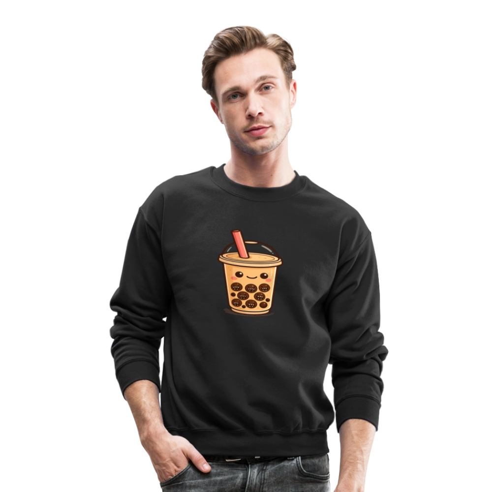 Kawaii Bubble Tea Monster Meme Crewneck Sweatshirt - black