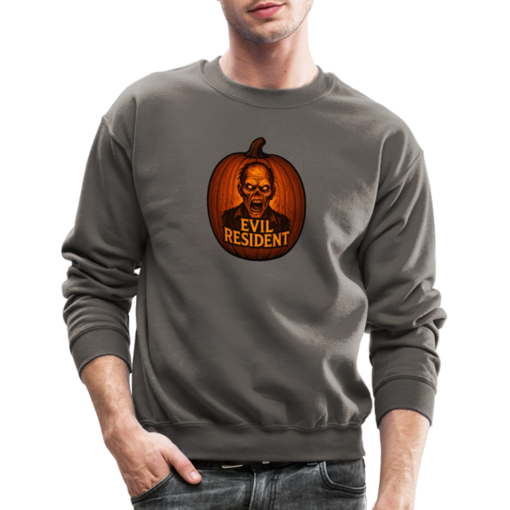 Evil Resident Zombie Pumpkin Halloween Art Crewneck Sweatshirt - asphalt gray