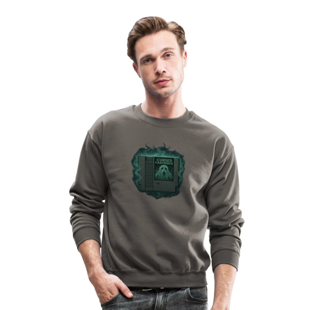 Haunted Retro Gamer Cursed Cartridge Crewneck Sweatshirt - asphalt gray