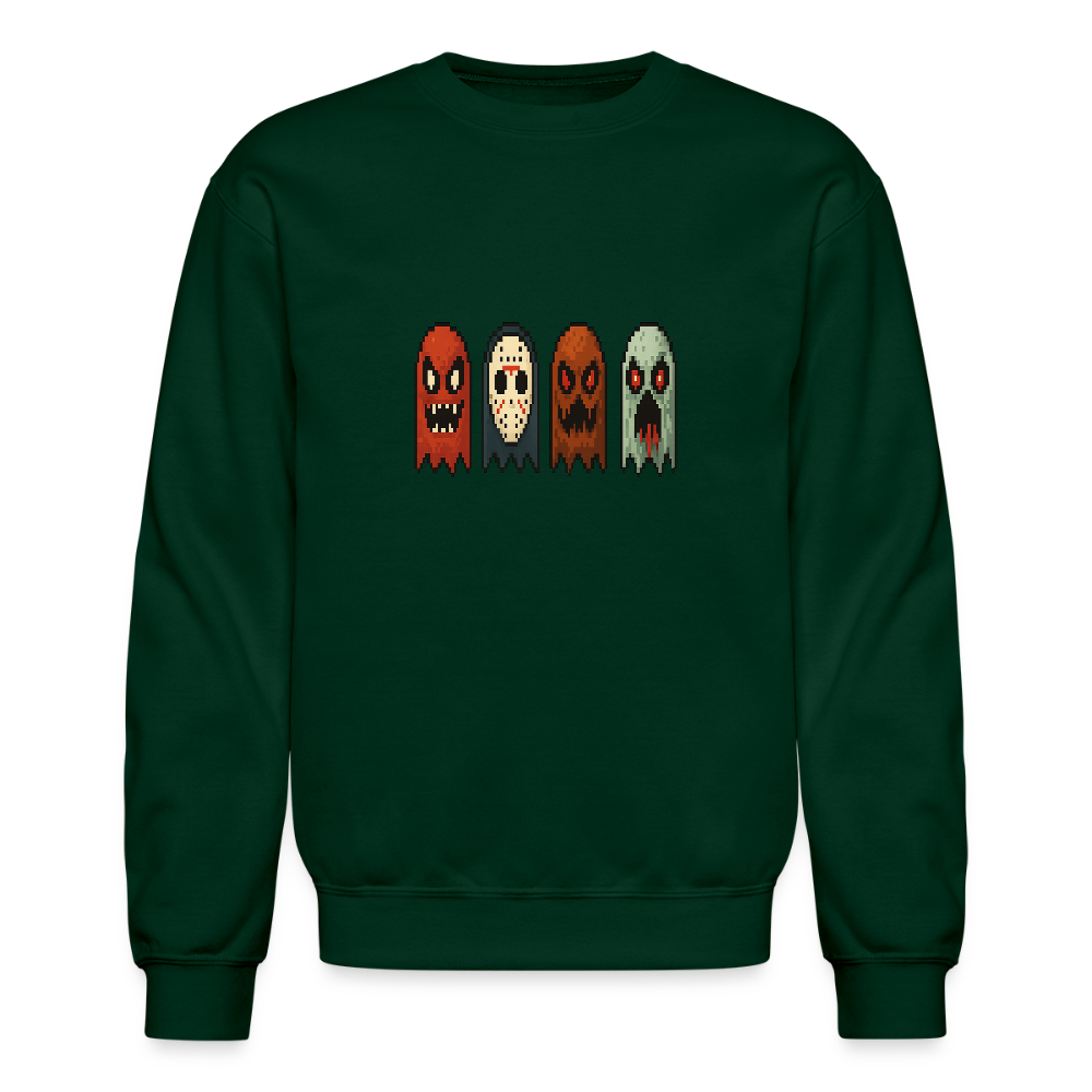 Pixel Horror Ghosts Retro Gaming Art Crewneck Sweatshirt - forest green