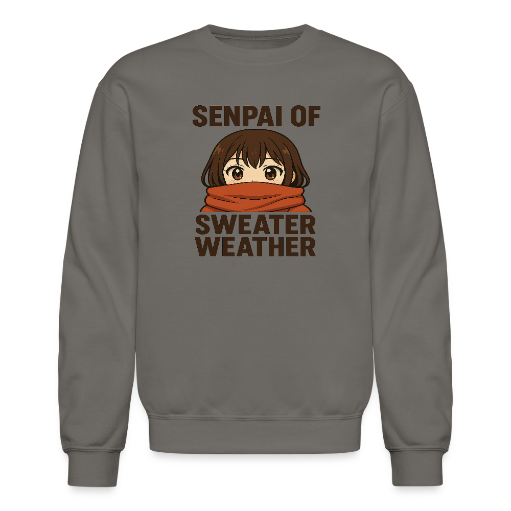 Senpai of Sweater Weather Anime Meme Crewneck Sweatshirt - asphalt gray