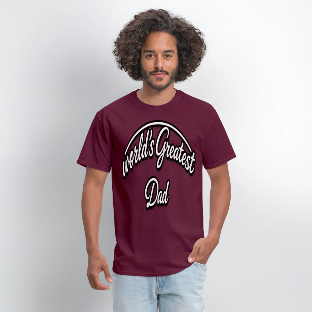 Dad Appreciation T Shirt: Worlds Greatest Dad Script - burgundy