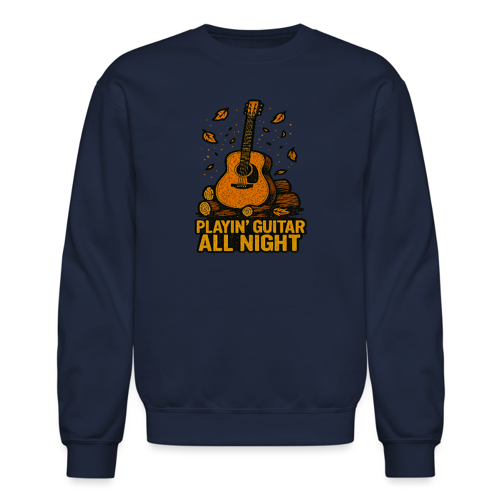 Playin Guitar All Night Acoustic Music Crewneck Sweatshirt - navy