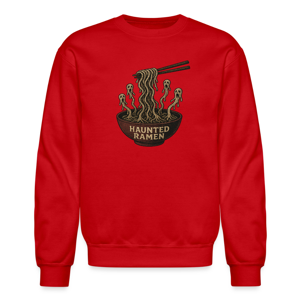 Haunted Ramen Bowl Funny Horror Design Crewneck Sweatshirt - red