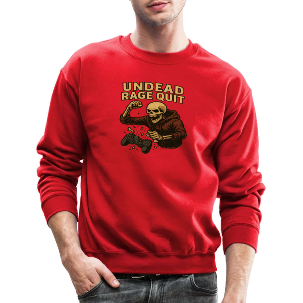 Undead Rage Quit Gamer Meme Crewneck Sweatshirt - red
