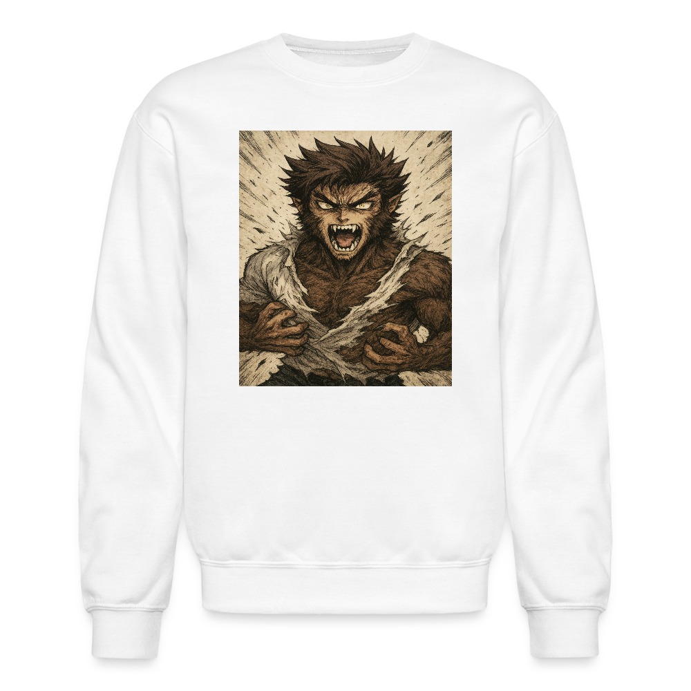 Anime Style Werewolf Transformation Crewneck Sweatshirt - white