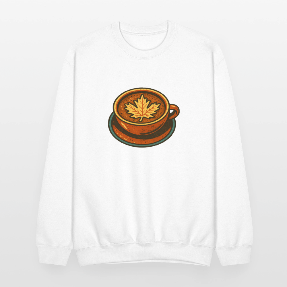 Autumn Coffee Cup with Maple Leaf Art Crewneck Sweatshirt - white