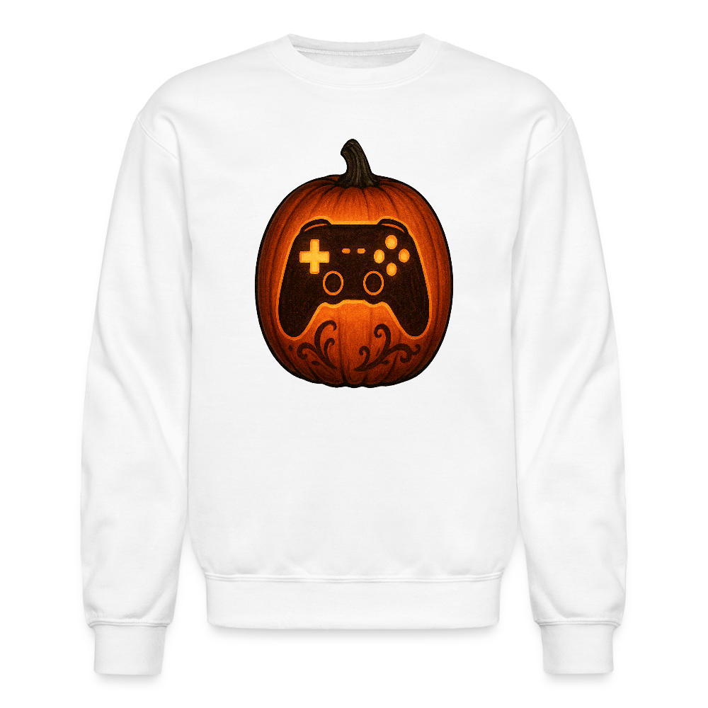 Gaming Controller Jack O Lantern Art Crewneck Sweatshirt - white