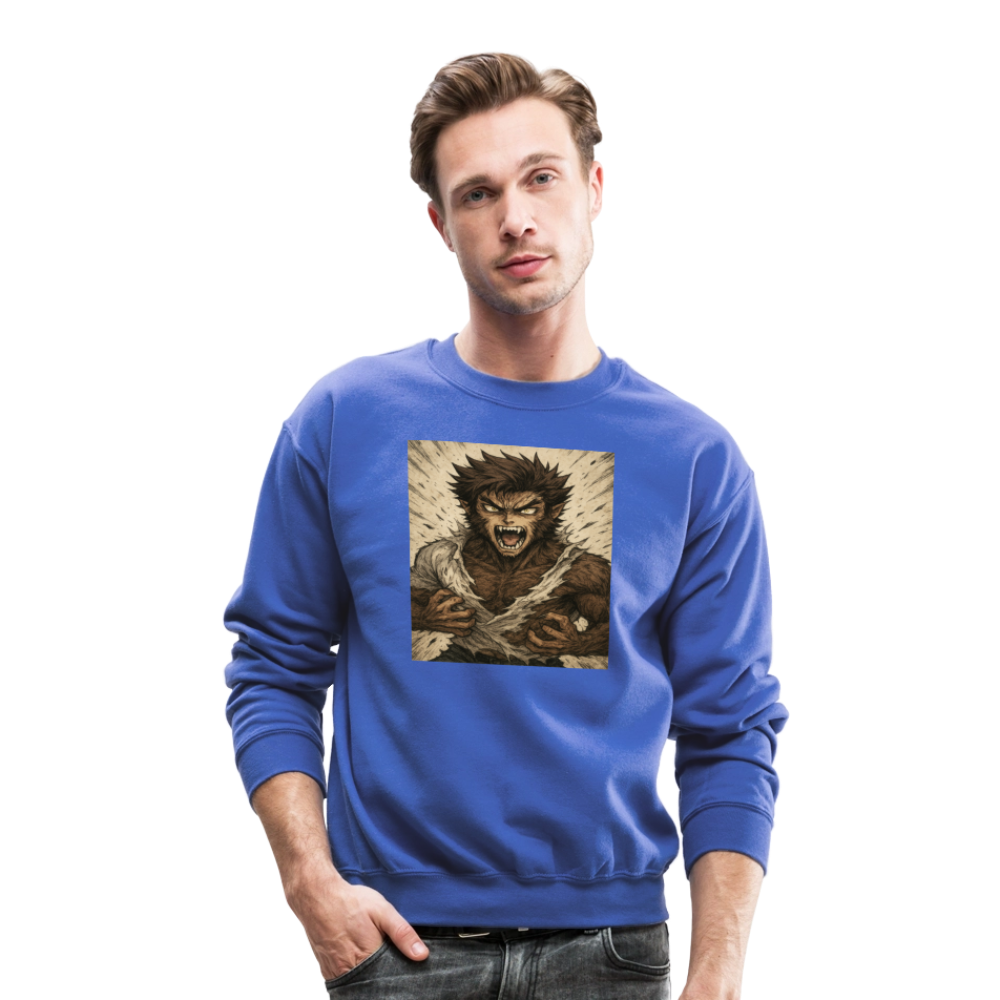 Anime Style Werewolf Transformation Crewneck Sweatshirt - royal blue
