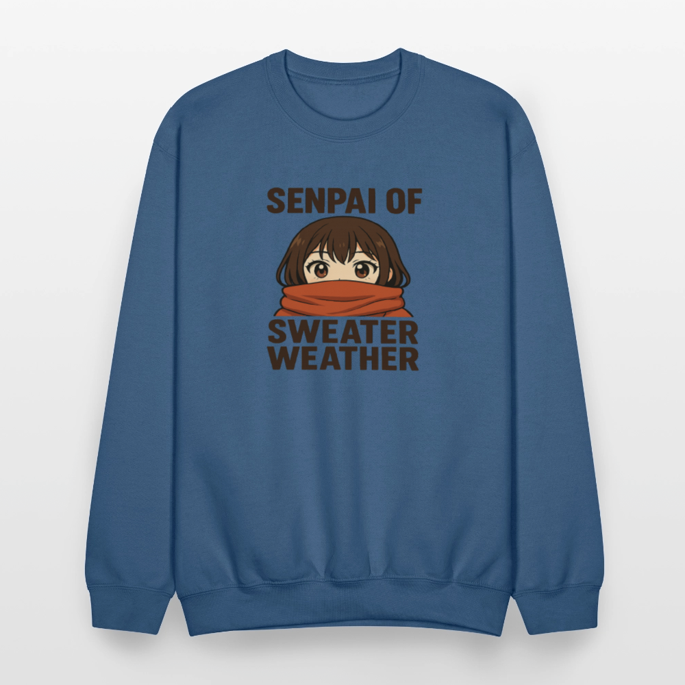 Senpai of Sweater Weather Anime Meme Crewneck Sweatshirt - indigo blue